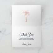 Navy Blue Roos Gold Copper Palm Tree Weddenfoto Bedankkaart (Binnen)