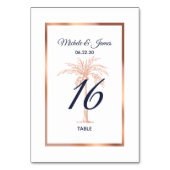 Navy Blue Roos Gold Copper Palm Tree Weddenschap Kaart (Achterkant)