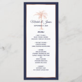 Navy Blue Roos Gold Copper Palm Tree Weddenschap Menu (Voorkant)