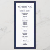 Navy Blue Roos Gold Copper Palm Tree Weddenschap Programmakaart (Achterkant)