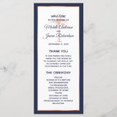 Navy Blue Roos Gold Copper Palm Tree Weddenschap Programmakaart (Voorkant)