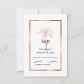 Navy Blue Roos Gold Copper Palm Tree Weddenschap RSVP Kaartje (Voorkant)