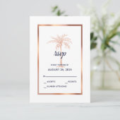 Navy Blue Roos Gold Copper Palm Tree Weddenschap RSVP Kaartje (Staand voorkant)