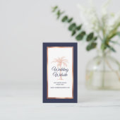 Navy Blue Roos Gold Copper Palm Wedding Website Informatiekaartje (Staand voorkant)
