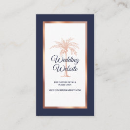 Navy Blue Roos Gold Copper Palm Wedding Website Informatiekaartje