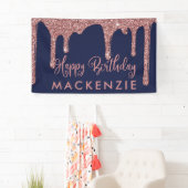 Navy Blue Roos Gold Driving Glitter Birthday Spandoek (Insitu)