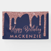 Navy Blue Roos Gold Driving Glitter Birthday Spandoek (Horizontaal)