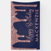 Navy Blue Roos Gold Driving Glitter Birthday Spandoek (Verticaal)