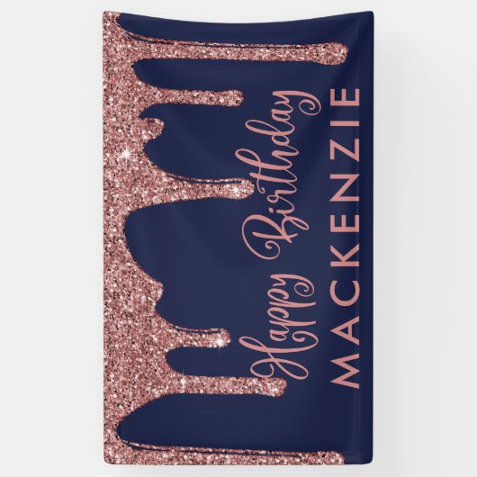 Navy Blue Roos Gold Driving Glitter Birthday Spandoek (Verticaal)