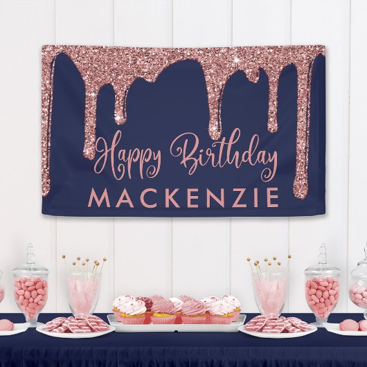 Navy Blue Roos Gold Driving Glitter Birthday Spandoek