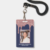 Navy Blue Roos Gold Driving Glitter Foto Badge (Voorzijde met lanyard)