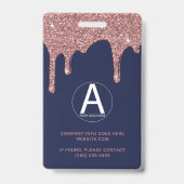 Navy Blue Roos Gold Driving Glitter Foto Badge (Achterkant)