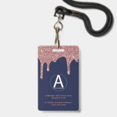 Navy Blue Roos Gold Driving Glitter Foto Badge (Achterkant met lanyard)