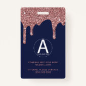 Navy Blue Roos Gold Driving Glitter Foto Badge (Achterkant)