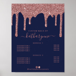 Navy Blue Roos Gold Driving Glitter Price List Poster