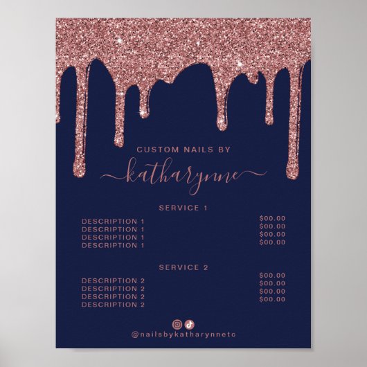 Navy Blue Roos Gold Driving Glitter Price List Poster (Voorkant)