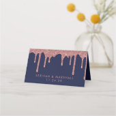Navy Blue Roos Gold Driving Glitter Wedding Plaatskaartje (Achterkant)