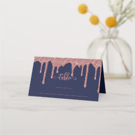 Navy Blue Roos Gold Driving Glitter Wedding Plaatskaartje