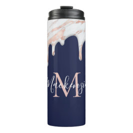 Navy Blue Roos Gold Driving Marble Monogram Thermosbeker