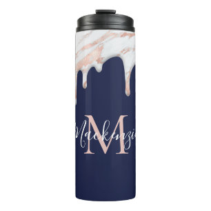 Navy Blue Roos Gold Driving Marble Monogram Thermosbeker