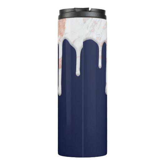 Navy Blue Roos Gold Driving Marble Monogram Thermosbeker (Achterkant)