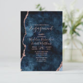 Navy Blue Roos Gold Engagement Party Uitnodiging (Staand voorkant)