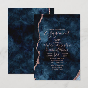 Navy Blue Roos Gold Engagement Party Uitnodiging
