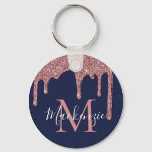 Navy Blue Roos Gold Faux Glitter Drivers Monogram Sleutelhanger