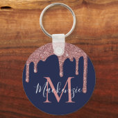 Navy Blue Roos Gold Faux Glitter Drivers Monogram Sleutelhanger (Voorkant)