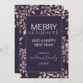 Navy Blue Roos Gold Floral laat kerst achter Feestdagenkaart (Voorkant / Achterkant)