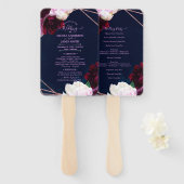 Navy Blue Roos Gold Floral Modern Glam Wedding Handwaaier (Voorkant en achterkant)