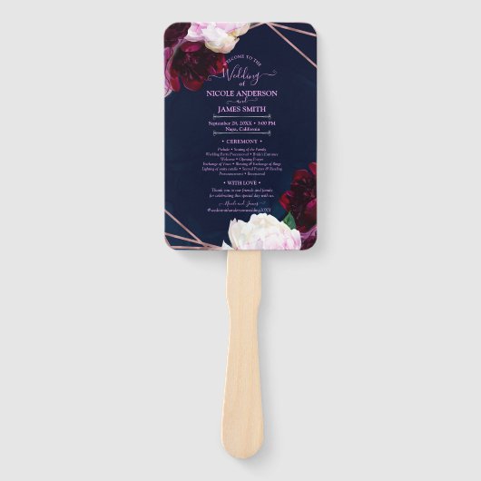 Navy Blue Roos Gold Floral Modern Glam Wedding Handwaaier (Voorkant)