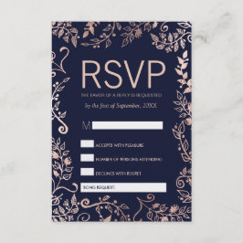 Navy Blue Roos Gold Floral RSVP en Song Request Kaartje
