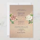 Navy Blue Roos Gold Floral Uitnodigen Kaart (Voorkant)