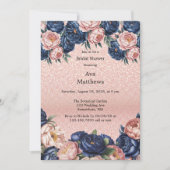 Navy Blue & Roos Gold Floral Vrijgezellenfeest Kaart (Voorkant)