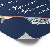 Navy Blue Roos Gold Floral Vrijgezellenfeest Sign Poster (Hoek)
