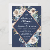 Navy Blue Roos Gold Floral Wedding Couples Shower Kaart (Voorkant)