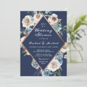 Navy Blue Roos Gold Floral Wedding Couples Shower Kaart (Staand voorkant)