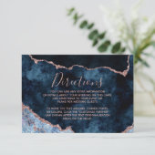 Navy Blue Roos Gold Foil Agaat Bruiloft Routebesch Informatiekaartje (Staand voorkant)