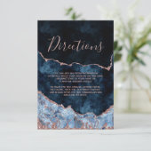 Navy Blue Roos Gold Foil Agaat Bruiloft Routebesch Informatiekaartje (Staand voorkant)