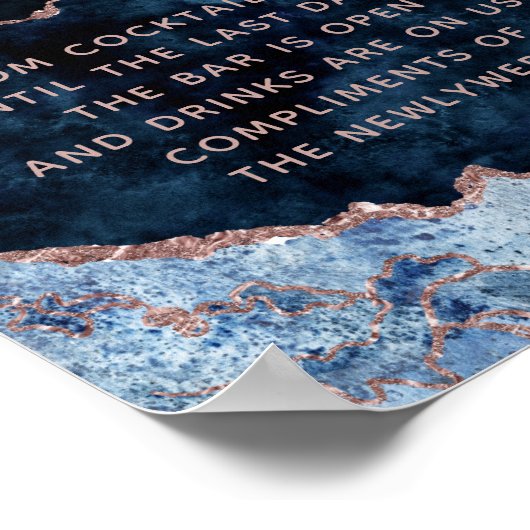 Navy Blue Roos Gold Foil Agate Open Bar Teken Poster (Hoek)