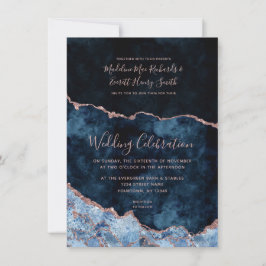 Navy Blue Roos Gold Foil Agate Wedding Invitations Save The Date