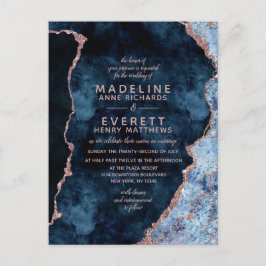 Navy Blue Roos Gold Foil Agate Wedding Invitations Uitnodiging Briefkaart
