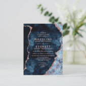 Navy Blue Roos Gold Foil Agate Wedding Invitations Uitnodiging Briefkaart (Staand voorkant)