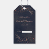 Navy Blue & Roos Gold Foil Bruids Display Douche Cadeaulabel (Voorkant)