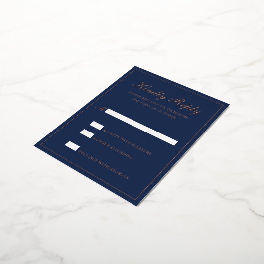 Navy Blue Roos Gold Foil Formal Wedding RSVP Kaart (Gedraaid)