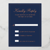 Navy Blue Roos Gold Foil Formal Wedding RSVP Kaart (Voorkant)