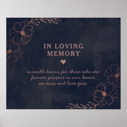 Navy Blue & Roos Gold Foil in Loving Memory Sign Poster (Voorkant)