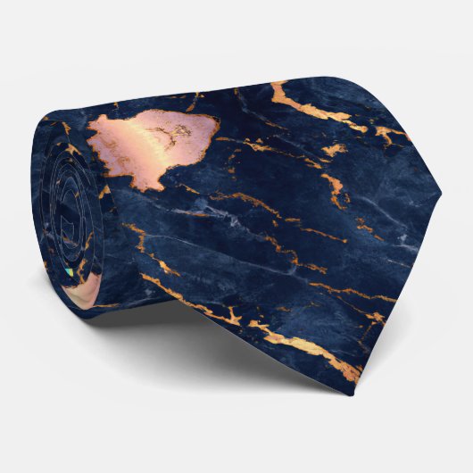 Navy Blue Roos Gold Foil marmer Stropdas (Opgerold)