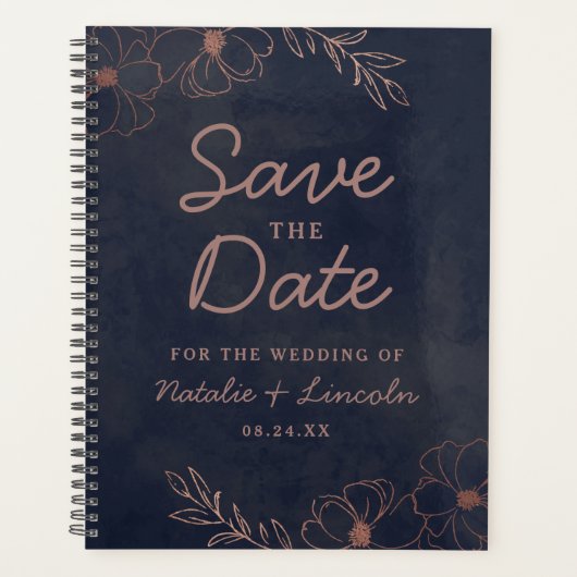 Navy Blue & Roos Gold Foil Opslaan van de datum Br Planner (Voorkant)